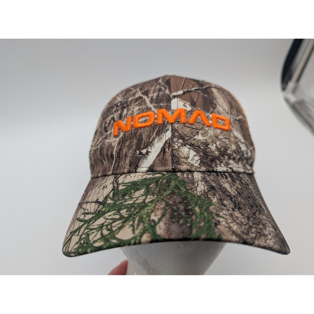 Nomad Realtree Edge Camo Stretch Fit Hat Mens ML Orange Embroidered Logo Cap